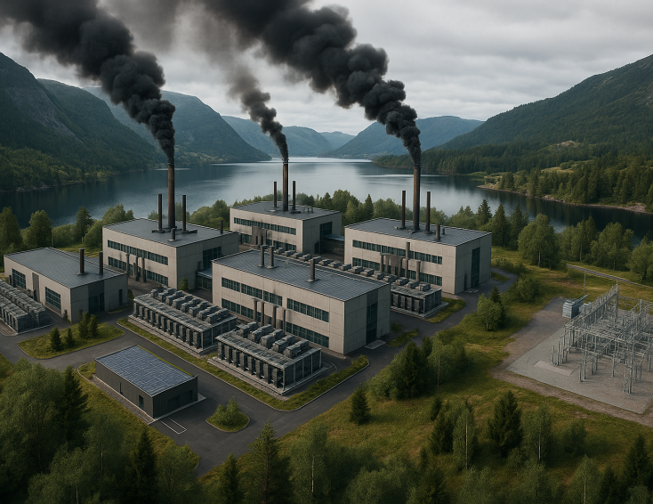 Datasenter som spyr ut røyk, generert av ChatGPT