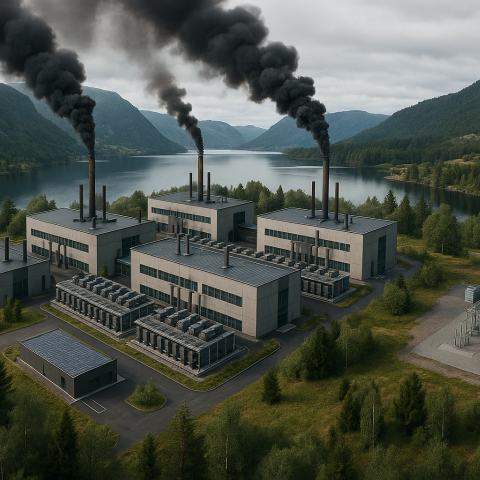 Datasenter som spyr ut røyk, generert av ChatGPT