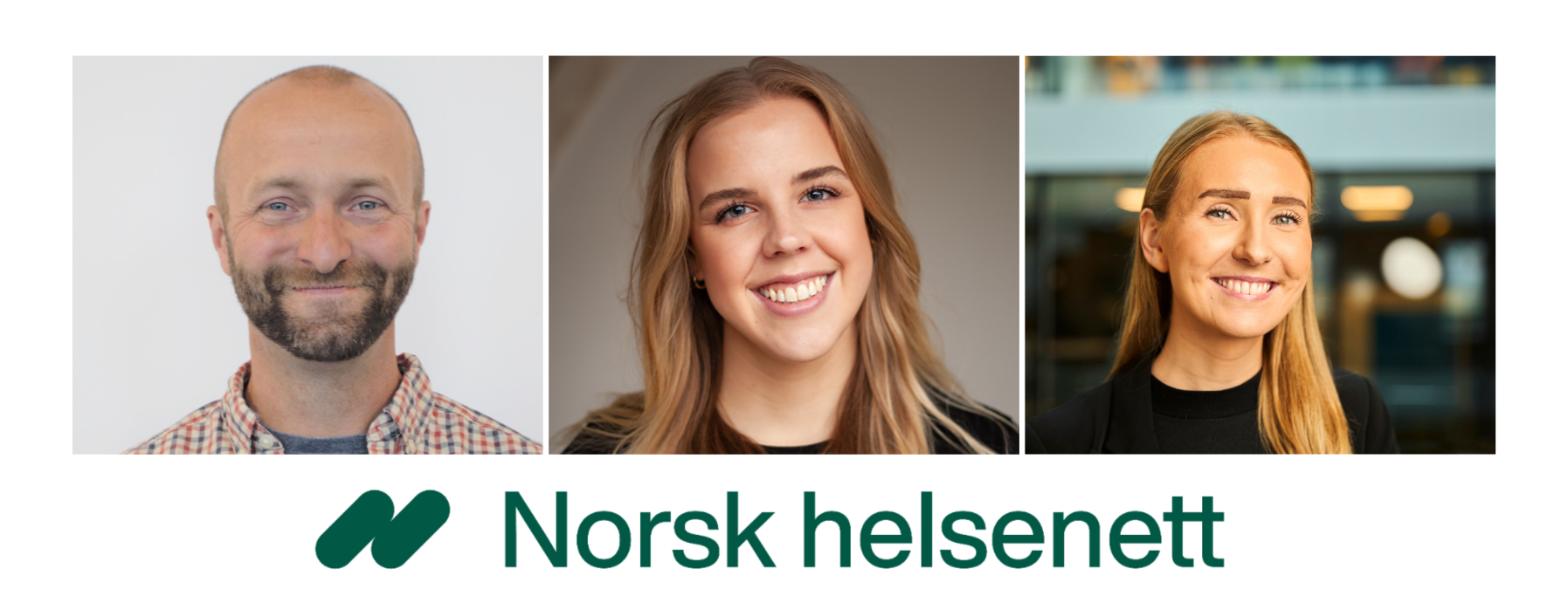 Portrett av Odd Erling Botn, Julie Bjørstad Karlsen og Mia Maudal Hordnes i Norsk helsenett