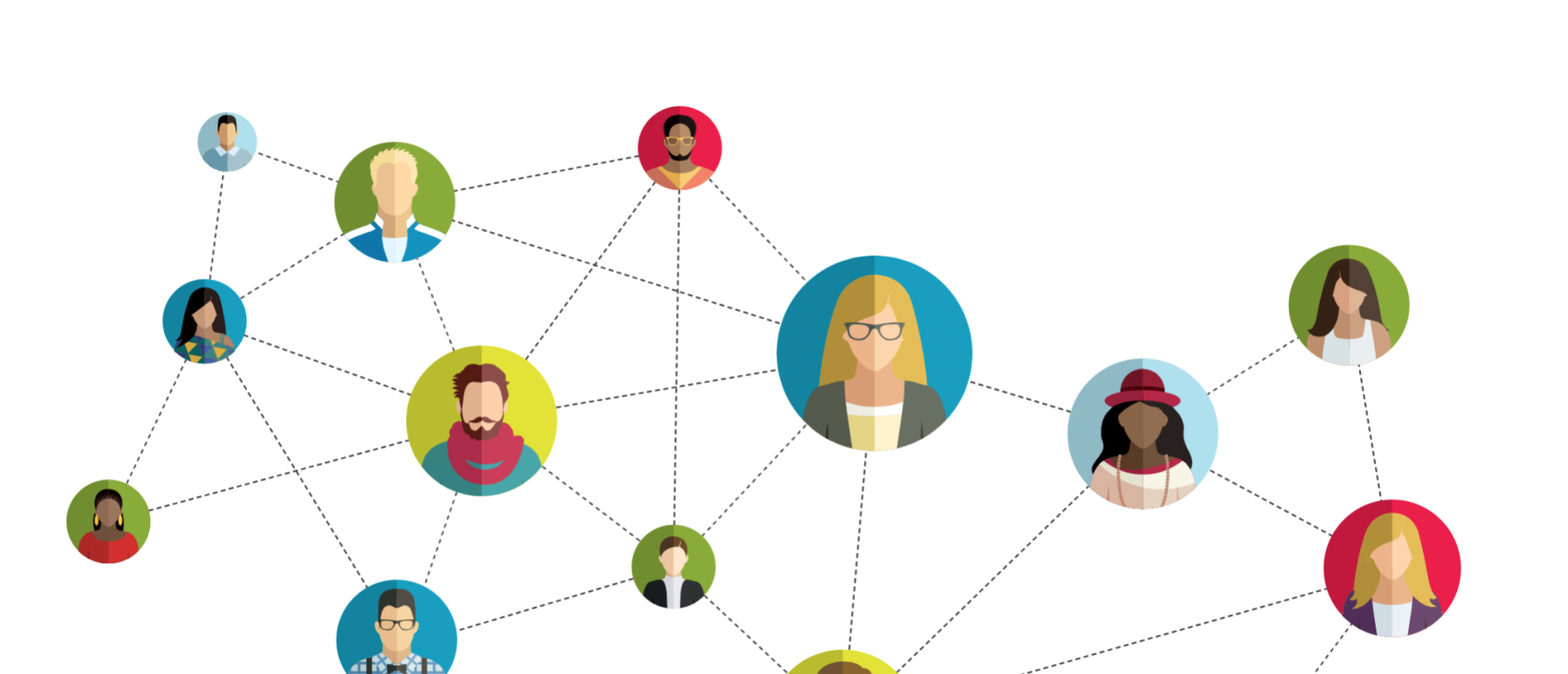Illustrasjonm, mange profiler knyttet sammen i nettverk