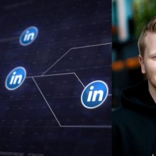 Illustrasjonsbilde av LinkedIn til venstre og bilde av Fredrik Fornes til høyre